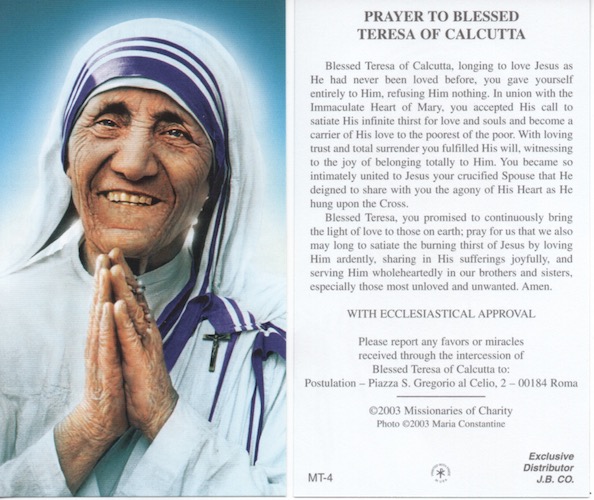 Mother Teresa Paper Prayer Card – Set of 10 – St. Bernard Books